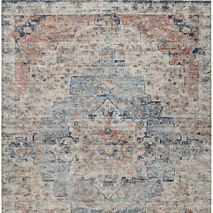 HomeRoots 5' X 8' Beige and Denim Blue Medallion Area Rug - Washable, Durable, Versatile for Indoor/Outdoor Use 622067