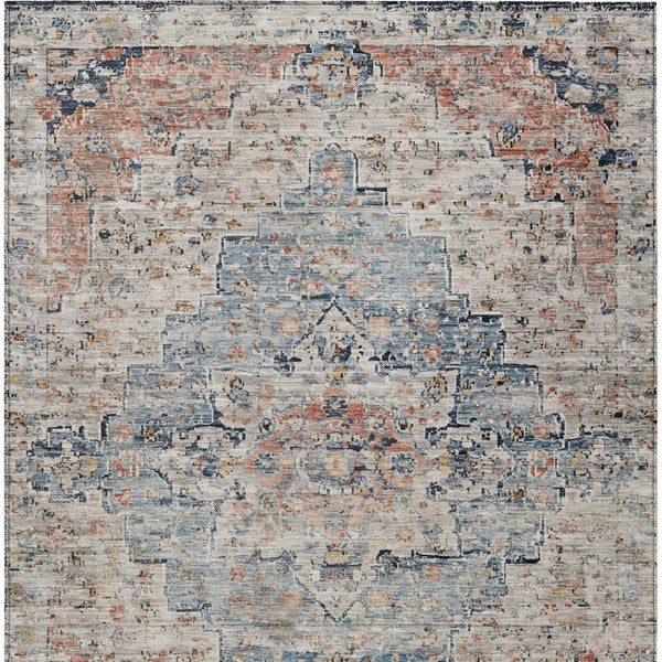 HomeRoots 5' X 8' Beige and Denim Blue Medallion Area Rug - Washable, Durable, Versatile for Indoor/Outdoor Use 622067