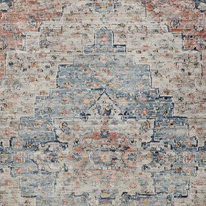 HomeRoots 5' X 8' Beige and Denim Blue Medallion Area Rug - Washable, Durable, Versatile for Indoor/Outdoor Use 622067