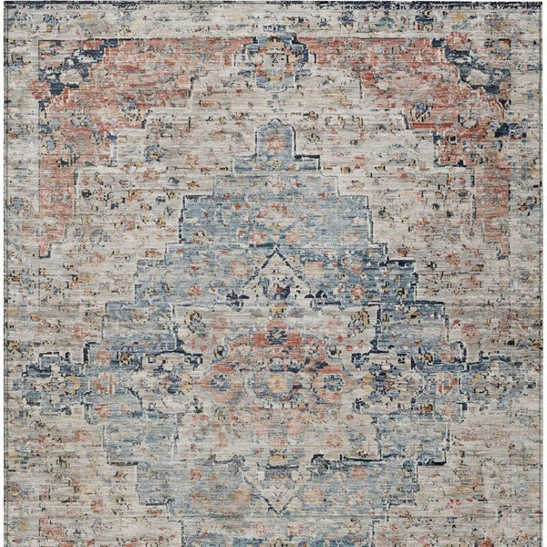HomeRoots 5' X 8' Beige and Denim Blue Medallion Area Rug - Washable, Durable, Versatile for Indoor/Outdoor Use 622067