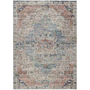 HomeRoots 5' X 8' Beige and Denim Blue Medallion Area Rug - Washable, Durable, Versatile for Indoor/Outdoor Use 622067