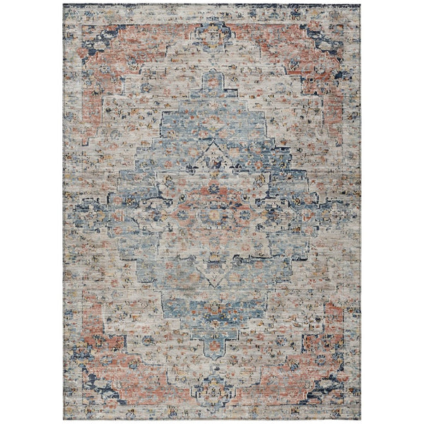 HomeRoots 5' X 8' Beige and Denim Blue Medallion Area Rug - Washable, Durable, Versatile for Indoor/Outdoor Use 622067