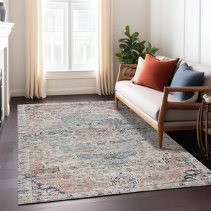 HomeRoots 5' X 8' Beige and Denim Blue Medallion Area Rug - Washable, Durable, Versatile for Indoor/Outdoor Use 622067