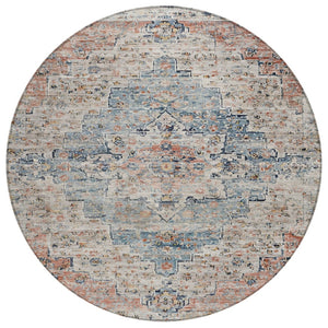 HomeRoots 8' Round Medallion Rug in Beige & Denim Blue – Stylish, Washable, Indoor/Outdoor Decor Solution 622068