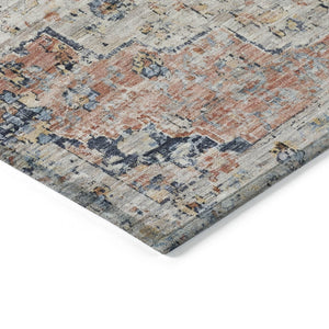 HomeRoots 8' Round Medallion Rug in Beige & Denim Blue – Stylish, Washable, Indoor/Outdoor Decor Solution 622068
