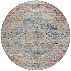 HomeRoots 8' Round Medallion Rug in Beige & Denim Blue – Stylish, Washable, Indoor/Outdoor Decor Solution 622068