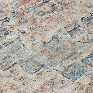 HomeRoots 8' Round Medallion Rug in Beige & Denim Blue – Stylish, Washable, Indoor/Outdoor Decor Solution 622068
