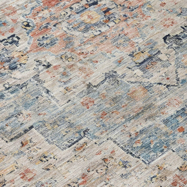 HomeRoots 8' Round Medallion Rug in Beige & Denim Blue – Stylish, Washable, Indoor/Outdoor Decor Solution 622068