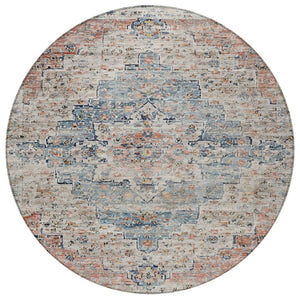 HomeRoots 8' Round Medallion Rug in Beige & Denim Blue – Stylish, Washable, Indoor/Outdoor Decor Solution 622068