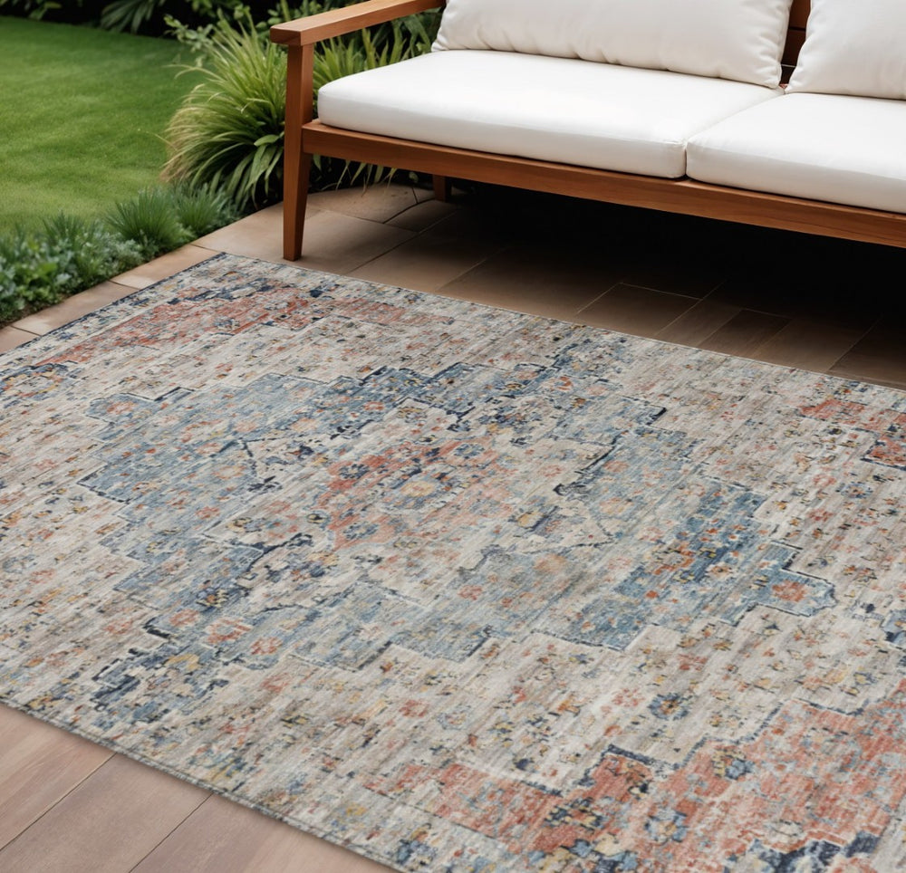 HomeRoots 8' X 10' Beige Medallion Area Rug - Stylish, Washable Design for Indoor & Outdoor Durability and Elegance 622069
