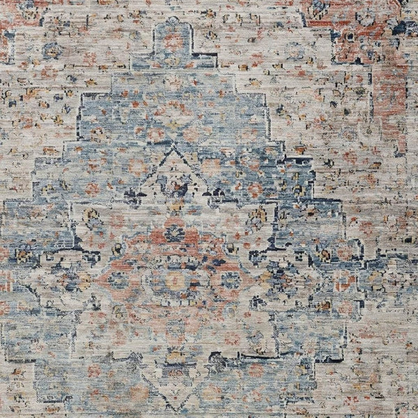 HomeRoots 10' Stylish Beige & Denim Blue Medallion Washable Area Rug for Indoor/Outdoor High-Traffic Use 622071