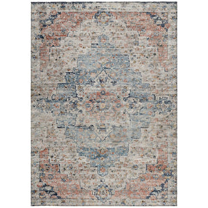 HomeRoots 10' Stylish Beige & Denim Blue Medallion Washable Area Rug for Indoor/Outdoor High-Traffic Use 622071