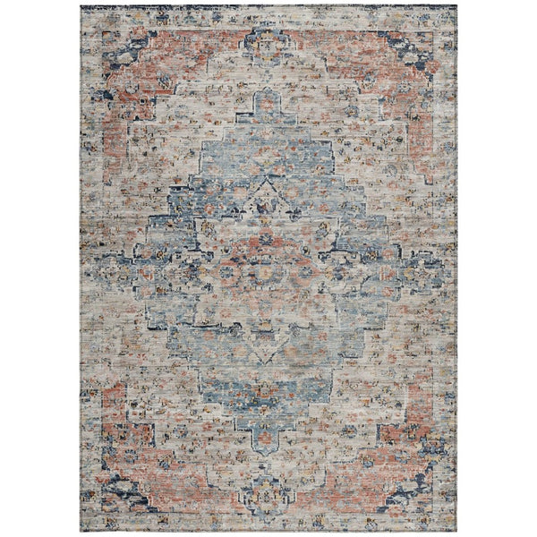 HomeRoots 10' Stylish Beige & Denim Blue Medallion Washable Area Rug for Indoor/Outdoor High-Traffic Use 622071