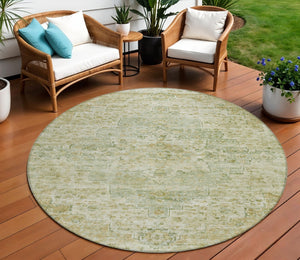 HomeRoots 8' Sage and Wheat Round Medallion Rug - Durable, Washable Design for Indoor/Outdoor Spaces, 96" 622074