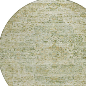 HomeRoots 8' Sage and Wheat Round Medallion Rug - Durable, Washable Design for Indoor/Outdoor Spaces, 96" 622074
