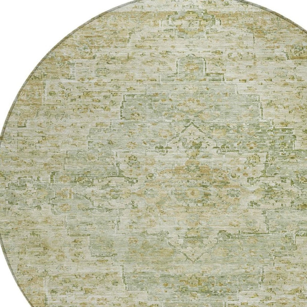 HomeRoots 8' Sage and Wheat Round Medallion Rug - Durable, Washable Design for Indoor/Outdoor Spaces, 96" 622074