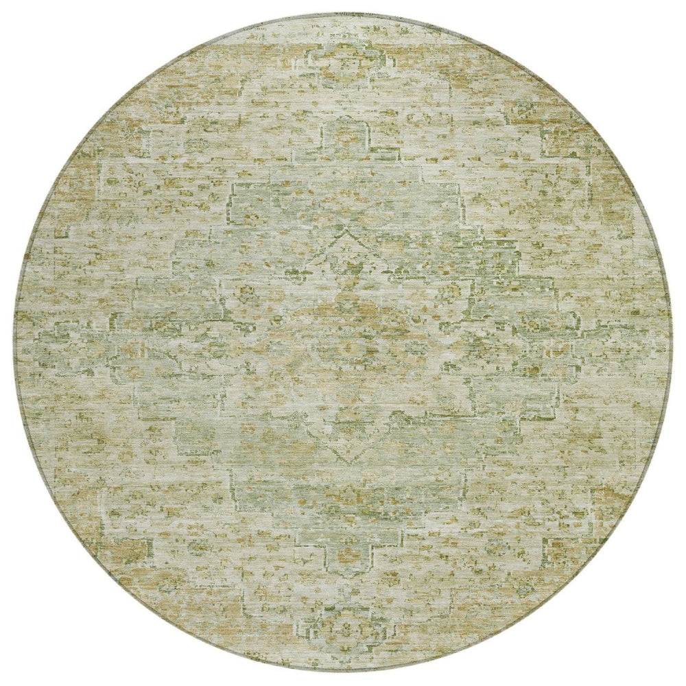 HomeRoots 8' Sage and Wheat Round Medallion Rug - Durable, Washable Design for Indoor/Outdoor Spaces, 96" 622074