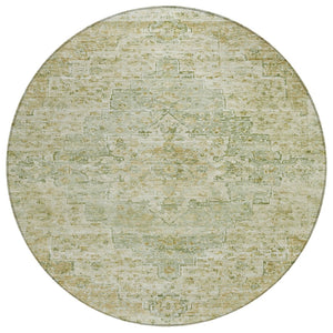 HomeRoots 8' Sage and Wheat Round Medallion Rug - Durable, Washable Design for Indoor/Outdoor Spaces, 96" 622074
