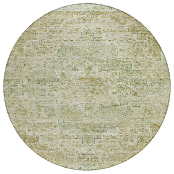 HomeRoots 8' Sage and Wheat Round Medallion Rug - Durable, Washable Design for Indoor/Outdoor Spaces, 96" 622074