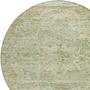 HomeRoots 8' Sage and Wheat Round Medallion Rug - Durable, Washable Design for Indoor/Outdoor Spaces, 96" 622074