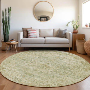 HomeRoots 8' Sage and Wheat Round Medallion Rug - Durable, Washable Design for Indoor/Outdoor Spaces, 96" 622074