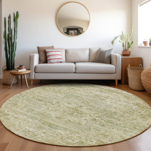 HomeRoots 8' Sage and Wheat Round Medallion Rug - Durable, Washable Design for Indoor/Outdoor Spaces, 96" 622074
