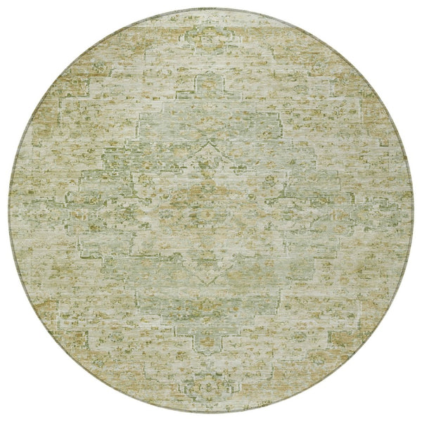 HomeRoots 8' Sage and Wheat Round Medallion Rug - Durable, Washable Design for Indoor/Outdoor Spaces, 96" 622074