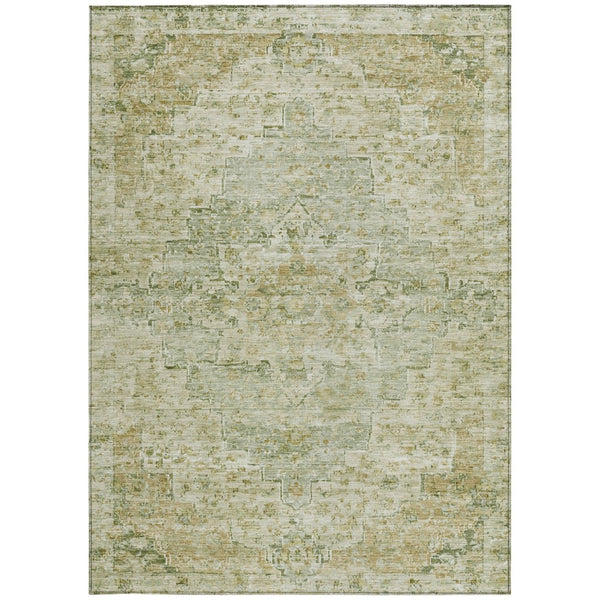 HomeRoots 9' X 12' Sage and Wheat Medallion Rug – Washable, Durable Indoor/Outdoor Design for High Traffic Areas 622076