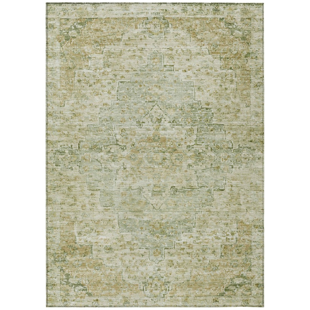 HomeRoots 9' X 12' Sage and Wheat Medallion Rug – Washable, Durable Indoor/Outdoor Design for High Traffic Areas 622076