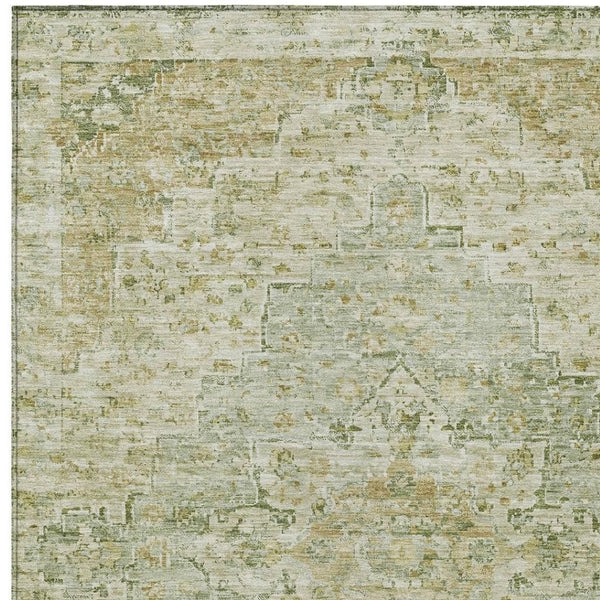 HomeRoots 9' X 12' Sage and Wheat Medallion Rug – Washable, Durable Indoor/Outdoor Design for High Traffic Areas 622076
