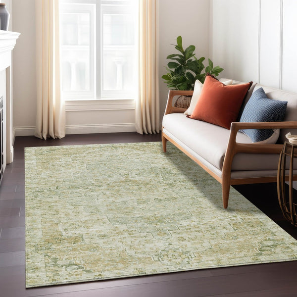 HomeRoots 9' X 12' Sage and Wheat Medallion Rug – Washable, Durable Indoor/Outdoor Design for High Traffic Areas 622076