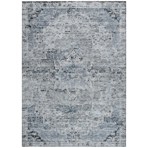 HomeRoots 5' Sky Blue and Denim Blue Medallion Indoor Outdoor Area Rug - Washable, Durable, Stylish Décor! 622079
