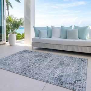 HomeRoots 5' Sky Blue and Denim Blue Medallion Indoor Outdoor Area Rug - Washable, Durable, Stylish Décor! 622079