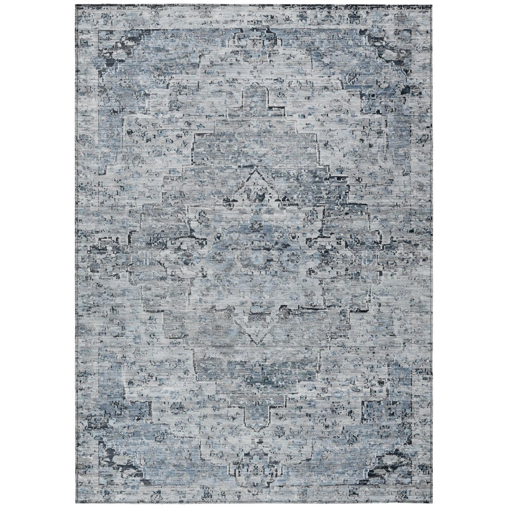HomeRoots 5' Sky Blue and Denim Blue Medallion Indoor Outdoor Area Rug - Washable, Durable, Stylish Décor! 622079