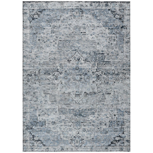 HomeRoots 5' Sky Blue and Denim Blue Medallion Indoor Outdoor Area Rug - Washable, Durable, Stylish Décor! 622079