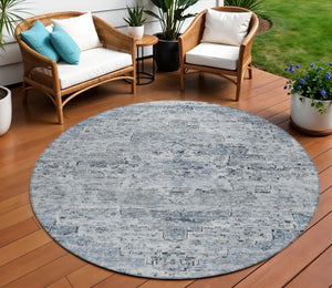 HomeRoots 8' Sky Blue & Denim Blue Round Medallion Rug - Durable, Washable, Indoor/Outdoor for Busy Homes 622080