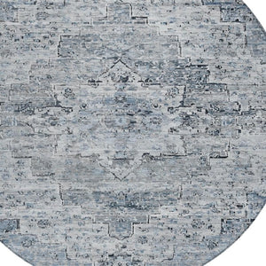 HomeRoots 8' Sky Blue & Denim Blue Round Medallion Rug - Durable, Washable, Indoor/Outdoor for Busy Homes 622080