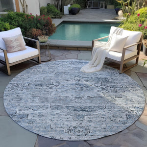 HomeRoots 8' Sky Blue & Denim Blue Round Medallion Rug - Durable, Washable, Indoor/Outdoor for Busy Homes 622080