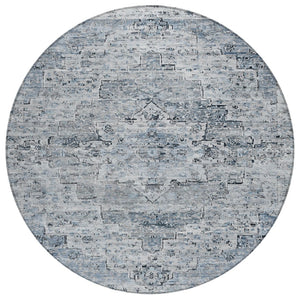 HomeRoots 8' Sky Blue & Denim Blue Round Medallion Rug - Durable, Washable, Indoor/Outdoor for Busy Homes 622080