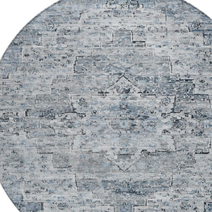 HomeRoots 8' Sky Blue & Denim Blue Round Medallion Rug - Durable, Washable, Indoor/Outdoor for Busy Homes 622080