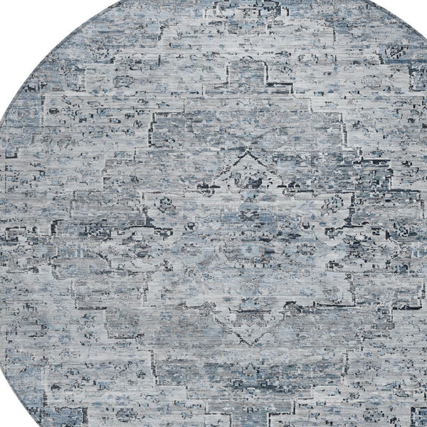 HomeRoots 8' Sky Blue & Denim Blue Round Medallion Rug - Durable, Washable, Indoor/Outdoor for Busy Homes 622080
