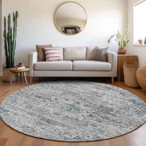 HomeRoots 8' Sky Blue & Denim Blue Round Medallion Rug - Durable, Washable, Indoor/Outdoor for Busy Homes 622080