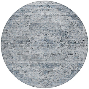 HomeRoots 8' Sky Blue & Denim Blue Round Medallion Rug - Durable, Washable, Indoor/Outdoor for Busy Homes 622080