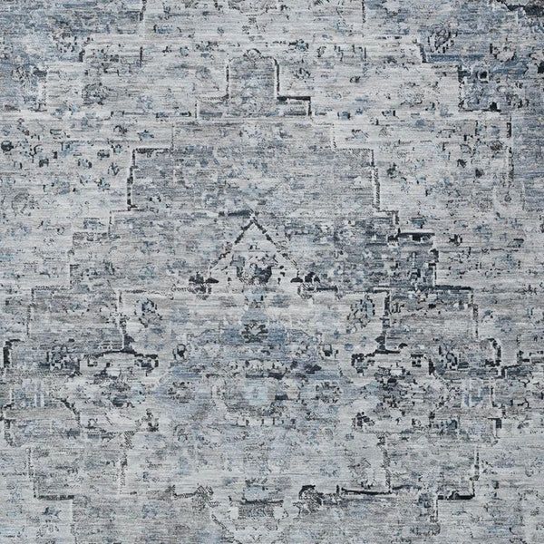HomeRoots 8' Medallion Area Rug in Sky Blue & Denim - Durable, Washable for Indoor/Outdoor Spaces, Versatile 622081