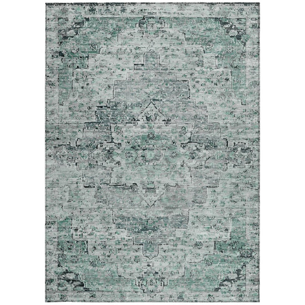 HomeRoots 5' X 8' Teal Blue Medallion Rug - Durable, Washable Indoor/Outdoor Area Rug for High-Traffic Spaces 622085