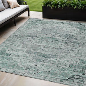 HomeRoots 5' X 8' Teal Blue Medallion Rug - Durable, Washable Indoor/Outdoor Area Rug for High-Traffic Spaces 622085