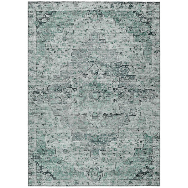 HomeRoots 5' X 8' Teal Blue Medallion Rug - Durable, Washable Indoor/Outdoor Area Rug for High-Traffic Spaces 622085