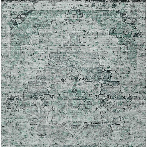 HomeRoots 5' X 8' Teal Blue Medallion Rug - Durable, Washable Indoor/Outdoor Area Rug for High-Traffic Spaces 622085