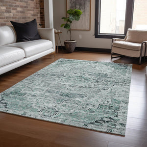 HomeRoots 5' X 8' Teal Blue Medallion Rug - Durable, Washable Indoor/Outdoor Area Rug for High-Traffic Spaces 622085