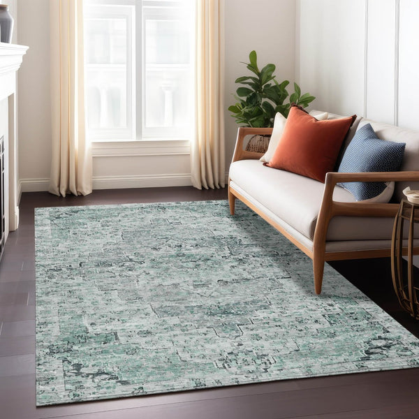 HomeRoots 5' X 8' Teal Blue Medallion Rug - Durable, Washable Indoor/Outdoor Area Rug for High-Traffic Spaces 622085